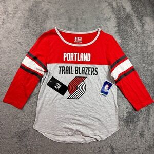 Ultra Game NBA Portland Trail Blazers Women L Long Sleeve Red Gray Jersey